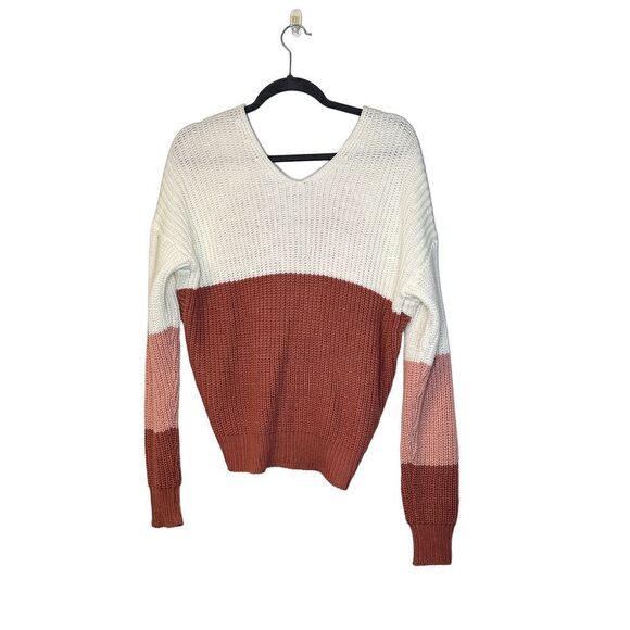 Boutique Color Block Pink Twist Back Knit Sweater M - Picture 9 of 10